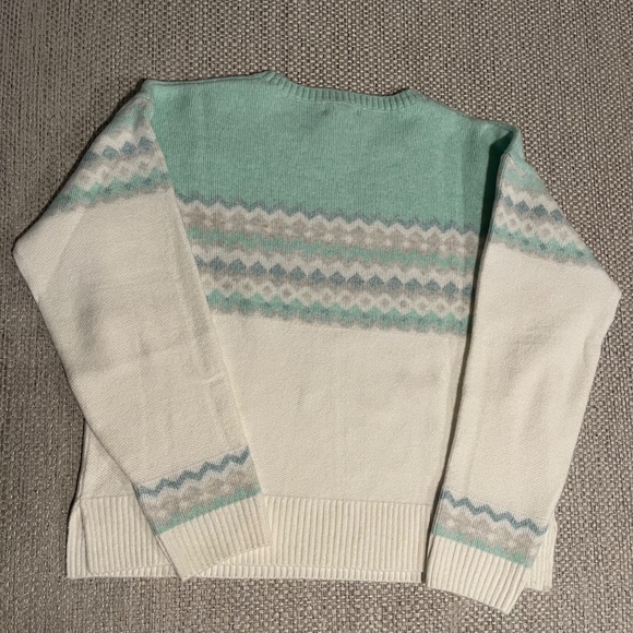 525 Women's Super Soft Crewneck Pullover Lurex Fairisle Sweater - Aqua Combo XL - Picture 8 of 11